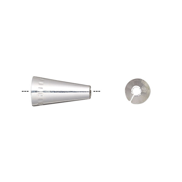 Cone, silver-finished brass, 12x6mm with square pattern, 5mm hole. Sold per pkg of 10. image number 0