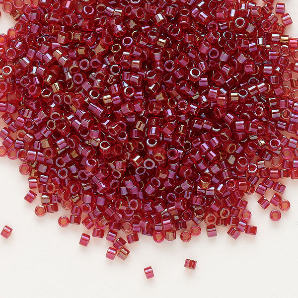 Seed bead, Delica®, glass, pkg/50g, #11 round, translucent red-lined luster red (DB-0295). image number 0