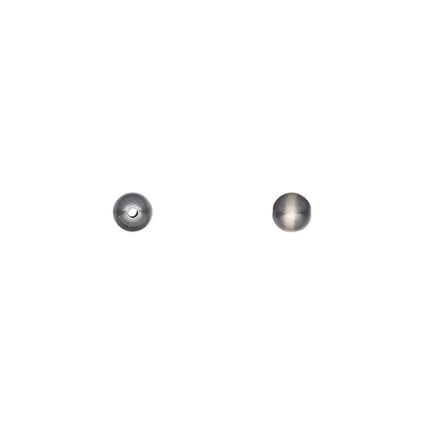 Bead, Navajo pearl style, brushed oxidized sterling silver, 4mm round. Sold per pkg of 4. image number 0