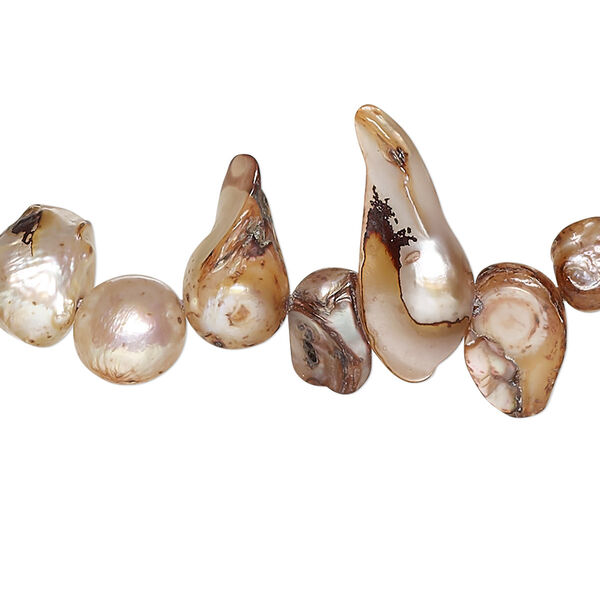 Pearl, cultured freshwater (dyed), brown, 7x6mm-24x9mm baroque with 0.4mm hole, D grade, Mohs hardness 2-1/2 to 4. Sold per 15-inch strand. image number 0