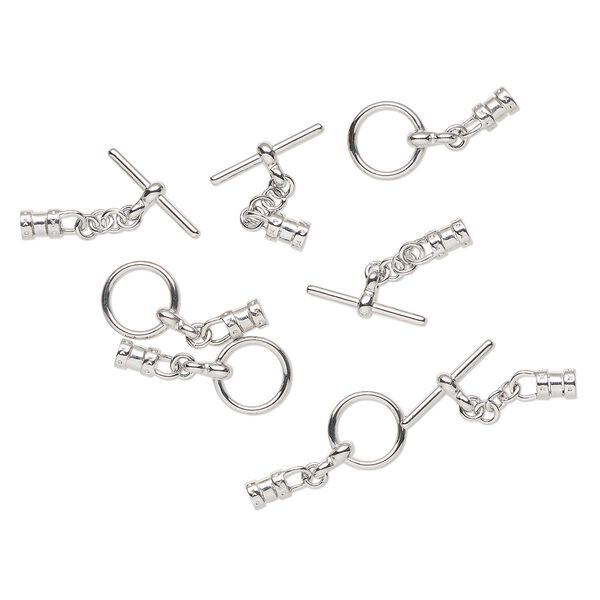Clasp, toggle, silver-finished brass, 12mm round. Sold per pkg of 4. image number 0