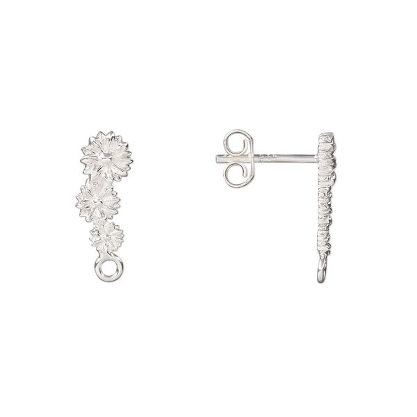Earstud 1pkg2 sterling silver, 16x6mm flower / closed loop / earnuts , 1 pair image number 0