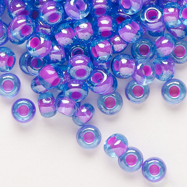 Seed bead, Preciosa Ornela Czech glass, pkg/50g, #2 rocaille, translucent pink-lined luster aquamarine, (61016). image number 0