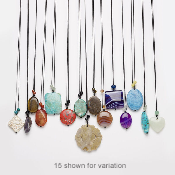 Multi-gemstone / nylon / glass 1pkg5, mixed shape necklace 28 inch / tie closure mix 30x23mm-45x45mm image number 0