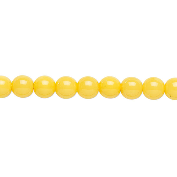 Bead, Czech dipped décor glass druk, yellow, 6mm round. Sold per 15-1/2" to 16" strand. image number 0