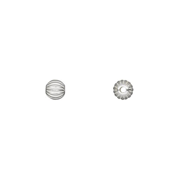 Bead, sterling silver, 5mm seamless corrugated round. Sold per pkg of 50. image number 0