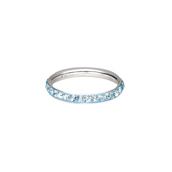 Ring, epoxy / glass rhinestone / sterling silver, aqua, 2.75mm wide, size 7. Sold individually. image number 0