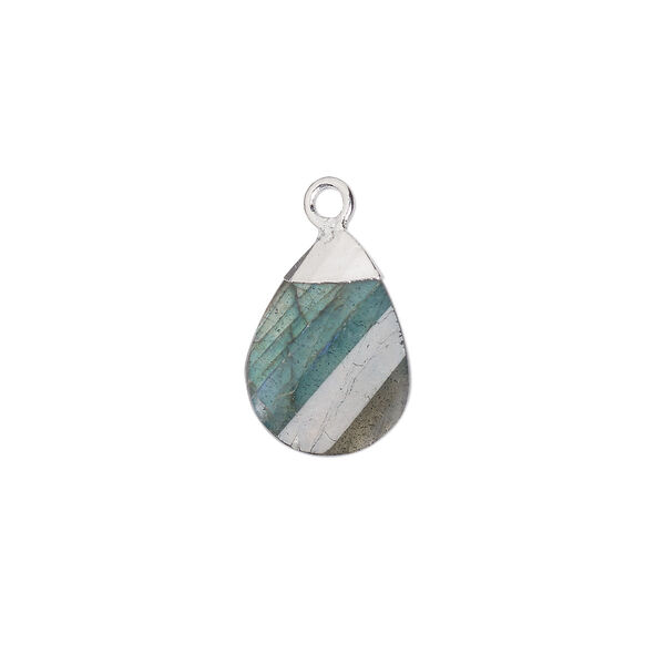 Labradorite / sterling silver 1pkg1, electroplated hand-cut flat faceted twisted teardrop drop natural 13x9mm image number 0