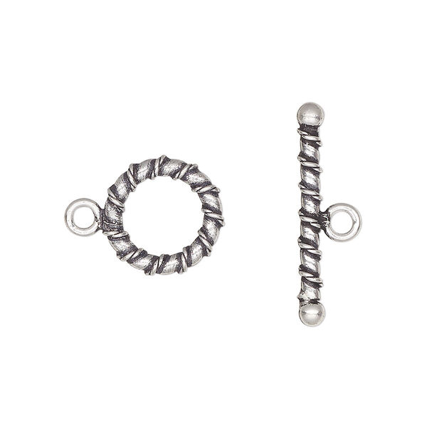 Clasp, toggle, antiqued sterling silver, 12mm spiral round. Sold per pkg of 2. image number 0