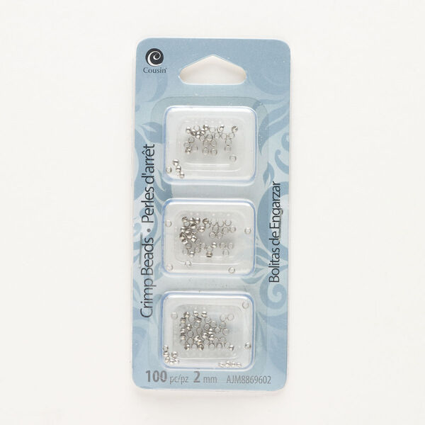 Crimp bead, silver-finished brass, 2mm round, 1.3mm inner diameter. Sold per pkg of 100. image number 0