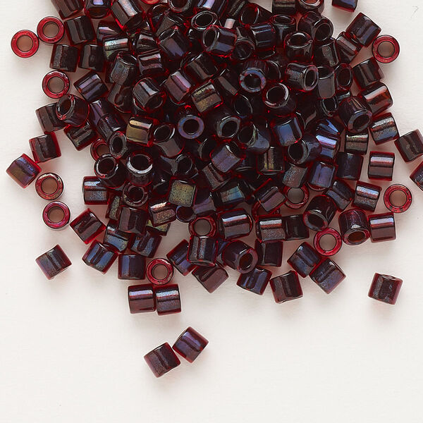 Seed bead, Delica®, glass, pkg/50g, #8 round, translucent garnet-lined luster ruby (DBL-0297). image number 0