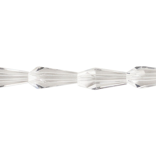 Bead, glass, crystal clear, 14x6mm faceted teardrop. Sold per 15-1/2 to 16-inch strand. image number 0