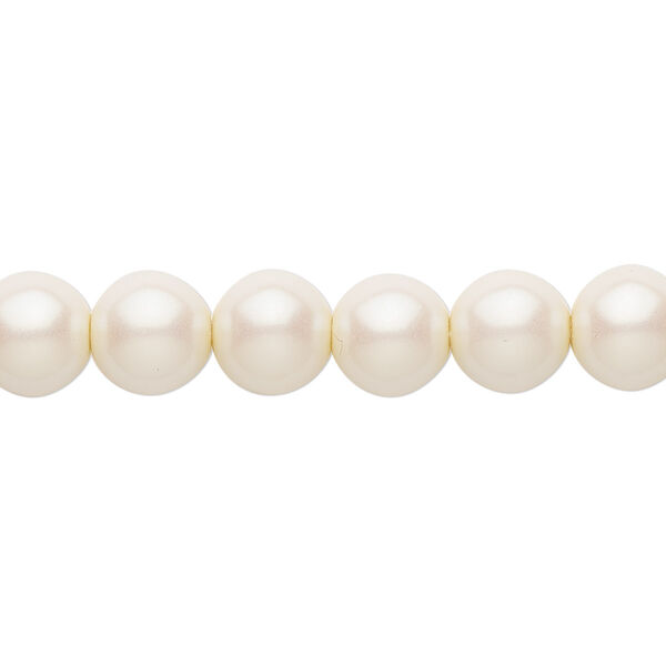 Bead, Czech pearl-coated glass druk, opaque iridescent light cream, 8mm round. Sold per 15-1/2" to 16" strand. image number 0