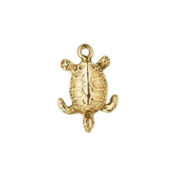 Charm, antique gold-plated pewter (tin-based alloy), 18x15mm single-sided turtle. Sold per pkg of 2. image number 0