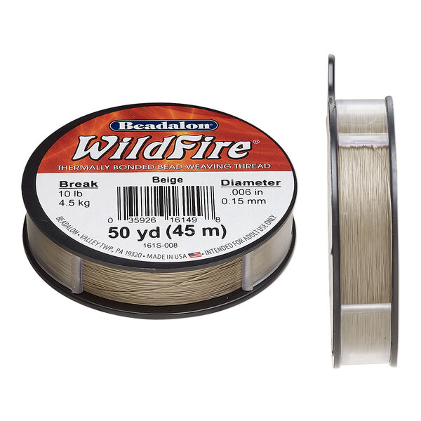 Thread, WildFire™, polyester, pkg/50 yards, beige, 0.15mm with bonded coating, 10-pound test. image number 0