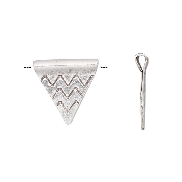 Bead, Hill Tribes, antiqued sterling silver, 17x17x16mm double-sided triangle with zigzag pattern. Sold individually. image number 0
