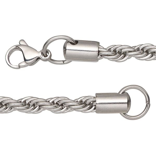 Chain, stainless steel, 4.9mm French rope, 20 inches with lobster claw clasp. Sold individually. image number 0