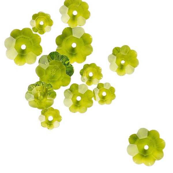 Margarita flower assortment 12pk transparent peridot green, Celestial Crystal® 10x3.5mm 8x3mm 6x2mm flower bead image number 0