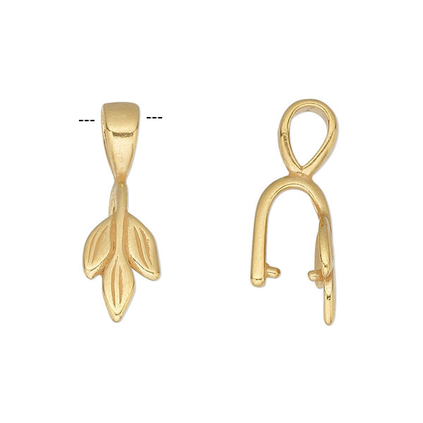 Bail, JBB Findings, ice-pick, gold-plated pewter (tin-based alloy), 23x8mm single-sided leaves with 8.5mm grip length. Sold per pkg of 2. image number 0