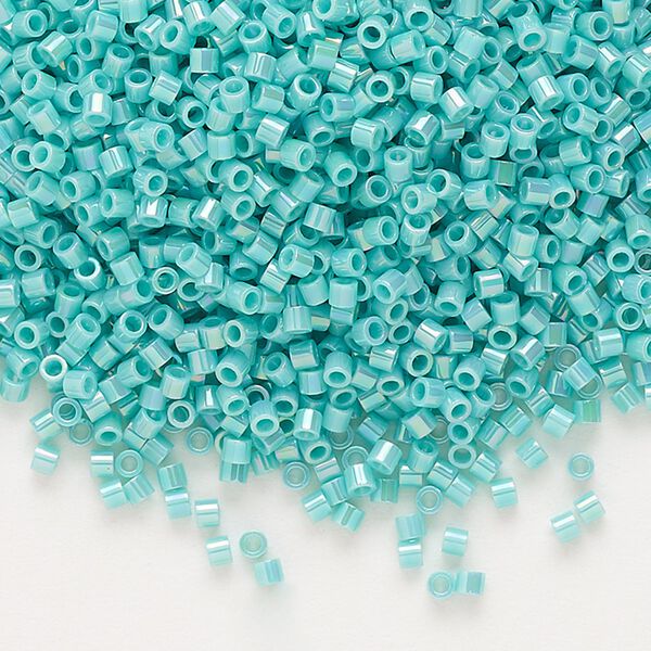 Seed bead, Delica®, glass, pkg/7.5g, #15 round, opaque rainbow turquoise green (DBS-0166). image number 0