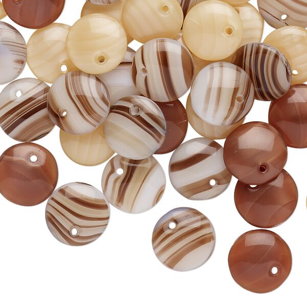 Drop mix 20g pk opaque multi-brown and white Preciosa Czech glass, 9mm puffed flat round image number 0