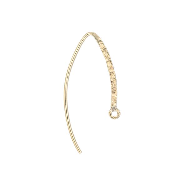 Ear wire 1pkg2 14Kt gold-filled, 20mm textured flat marquise / round wire / closed loop, 20 gauge 1 pair image number 0