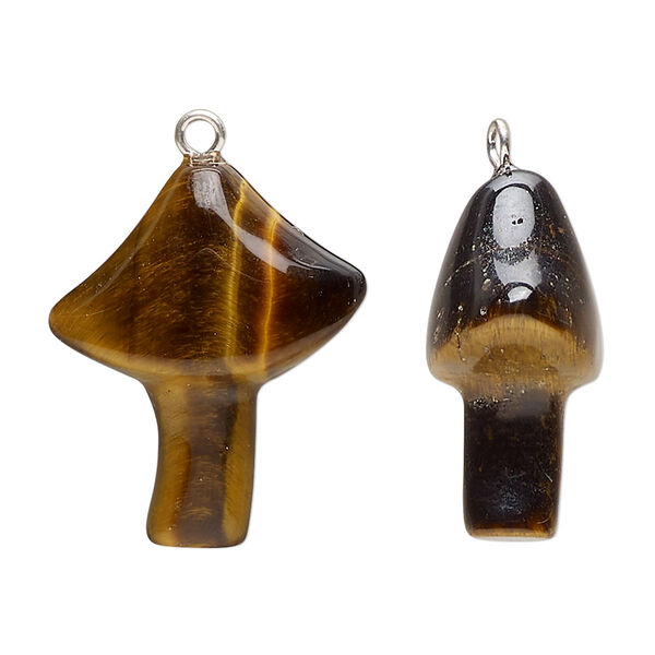Tigereye / brass 1pkg1, imitation rhodium-plated hand-carved mushroom drop natural B grade, 25x21.5mm image number 0