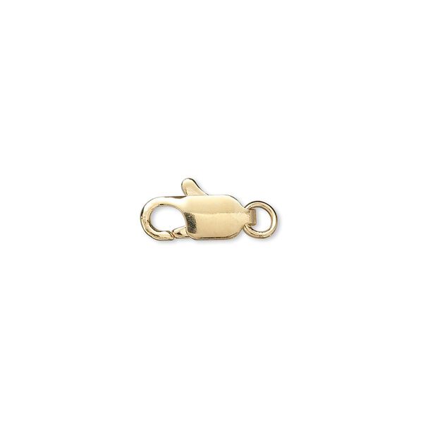 Clasp, lobster claw, gold-plated brass, 12x5mm with jump ring. Sold per pkg of 100. image number 0