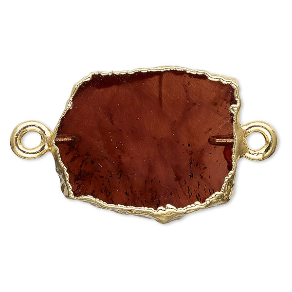 Link, electro-coated garnet (natural) / gold-plated sterling silver loops / copper- and gold-plated rim, 13x12mm-15x14mm freeform rectangle. Sold per pkg of 2. image number 0