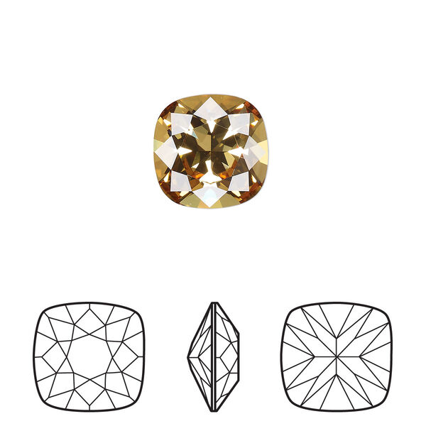 Fancy stone 1pk golden topaz foil back, Crystal Passions® 12mm square 4470 image number 0
