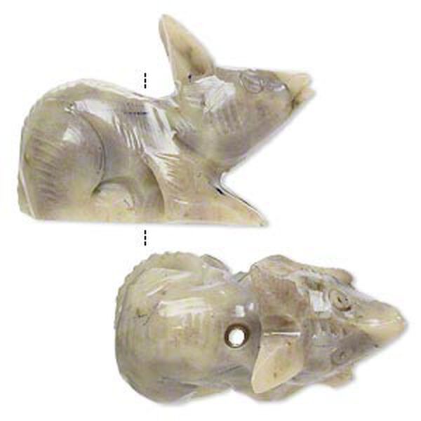 Soapstone 1pkg2, vertically-drilled hand-carved lying fox bead 34x20mm-36x26mm image number 0