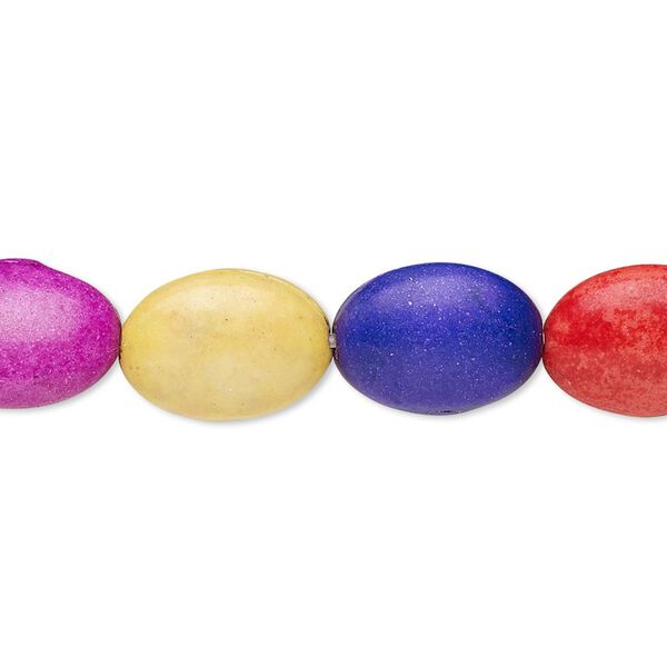 Bead, "howlite" (imitation) resin. mixed colors, 13x10mm-15x11mm puffed oval. Sold per 15-inch strand. image number 0