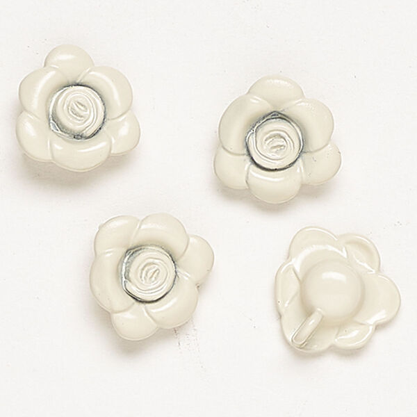 Charm, "pewter" (zinc-based alloy) and enamel, pkg/4, cream, 13-14mm flower with hidden loop. image number 0