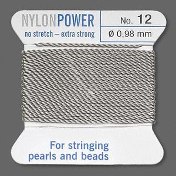 Thread, Griffin, nylon, grey, size #12. Sold per 2-meter card (approximately 78 inches). image number 0