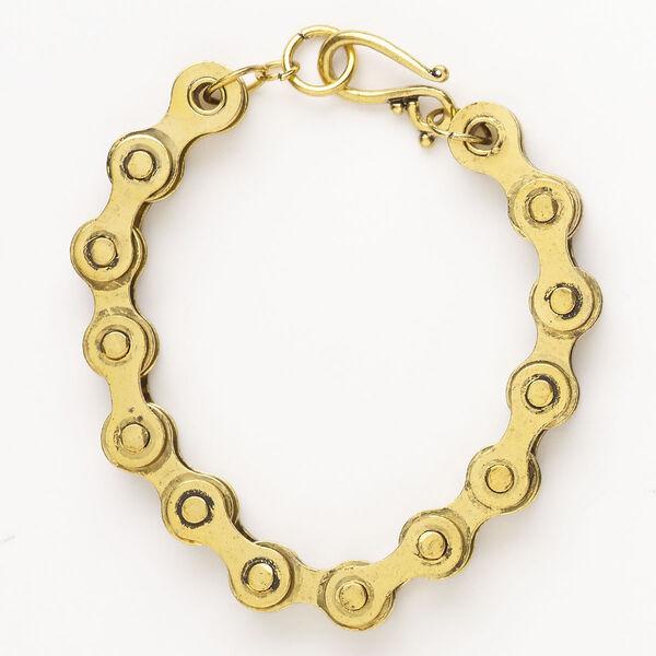 Bracelet, steel, pkg/1, 7 inches with S-hook clasp, 10mm bike chain, antique gold finish. image number 0