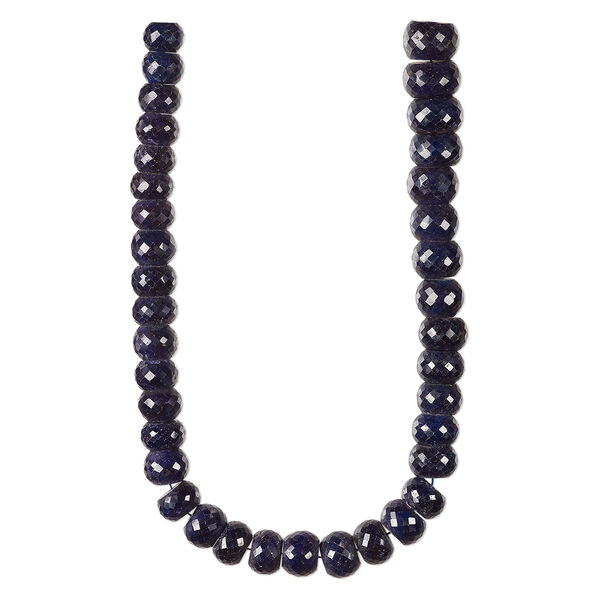 Blue sapphire 1pkg1, hand-cut faceted rondelle bead 14 inch graduated 11x7mm-17x11mm image number 0