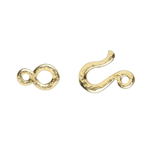 Clasp, TierraCast®, "Soulful Spirit" collection, hook-and-eye, gold-plated pewter (tin-based alloy), 20x11mm hammered. Sold per pkg of 10. image number 0