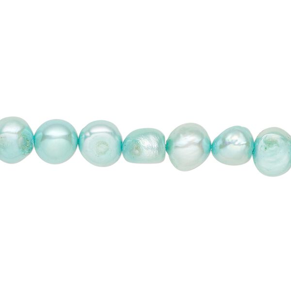 Pearl, cultured freshwater (dyed), light teal, 5-7mm flat-sided potato with 0.4-0.5mm hole, D grade, Mohs hardness 2-1/2 to 4. Sold per 15-inch strand. image number 0