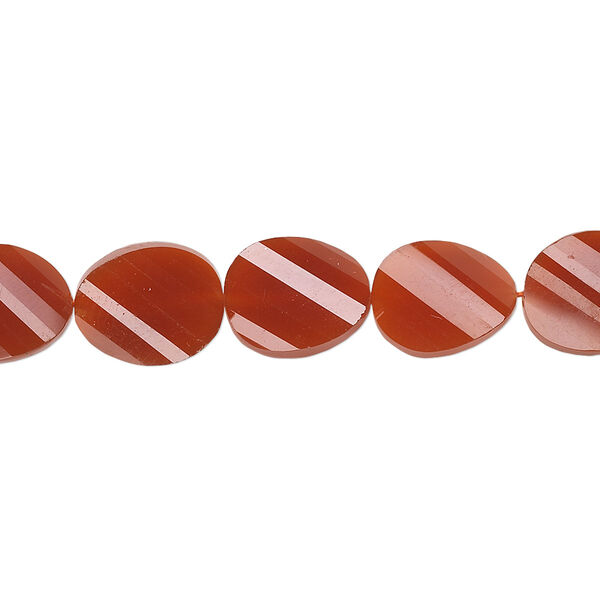 Bead, carnelian (dyed / heated), 11x9mm hand-cut faceted twisted flat oval, B+ grade, Mohs hardness 6-1/2 to 7. Sold per pkg of 5. image number 0