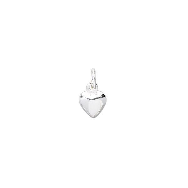 Charm, sterling silver, 7x6mm puffed heart. Sold per pkg of 2. image number 0