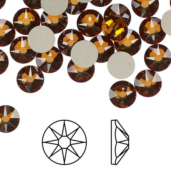 Flat back 12pk light amber foil back, Crystal Passions® 7.07-7.27mm rose round SS34 2088 image number 0