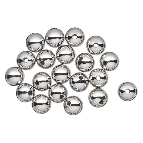 Bead, antique silver-finished brass, 13-14mm round, 3mm inner diameter. Sold per pkg of 20. image number 0