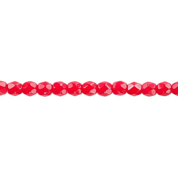 Bead, Czech fire-polished glass, opaque red, 4mm faceted round. Sold per pkg of 1,200 (1 mass). image number 0