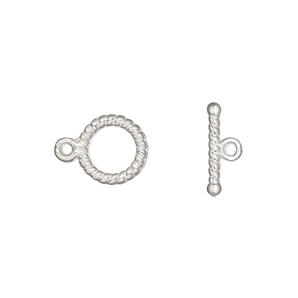 Clasp, toggle, silver-finished "pewter" (zinc-based alloy), 10mm twisted round. Sold per pkg of 20. image number 0