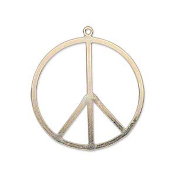 Charm, 14Kt gold-filled, 28mm flat peace sign. Sold individually. image number 0