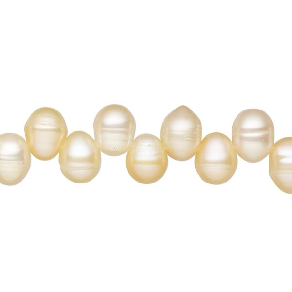 Pearl, cultured freshwater, peach, 9x7mm-10x7mm top-drilled rice, C grade. Sold per 15-inch strand. image number 0