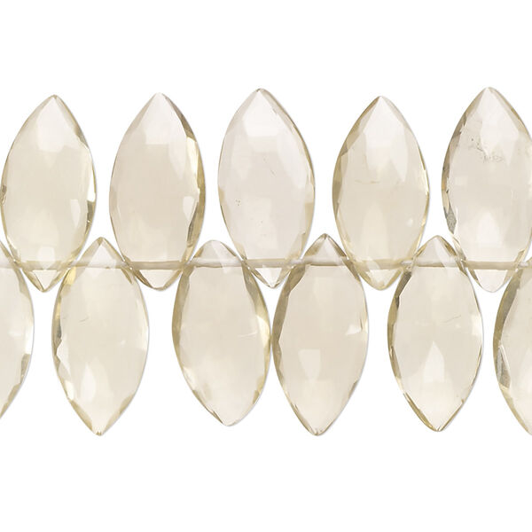 Lemon quartz 1pkg1, hand-cut top-drilled faceted puffed marquise bead 7 inch 15x7mm-18x8mm image number 0