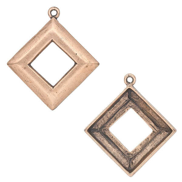 Focal, Almost Instant Jewelry®, antique copper-plated pewter (tin-based alloy), 30mm open diamond with 20mm glue-in square ring setting. Sold individually. image number 0