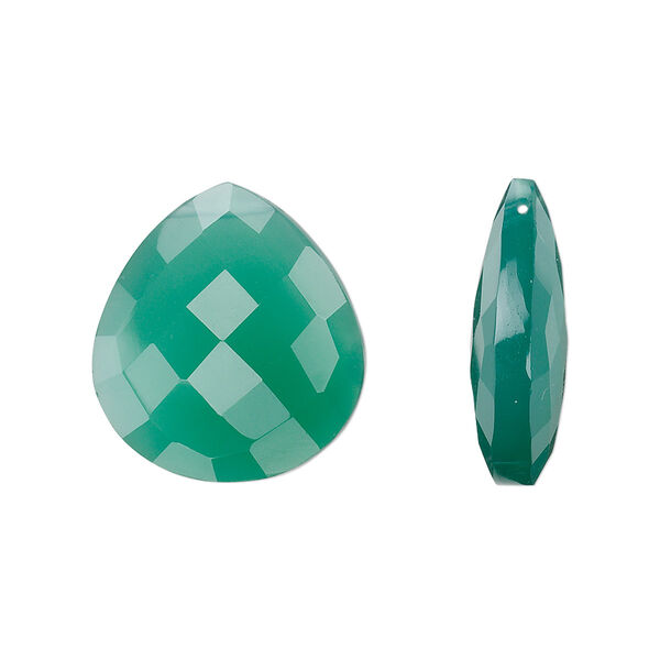 Green onyx 1pkg2, hand-cut top-drilled faceted puffed teardrop bead 20x18mm image number 0