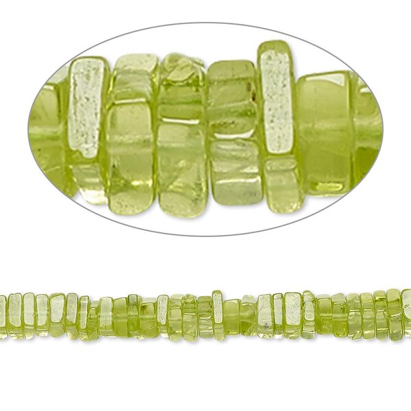 Peridot 1pkg1, hand-cut square rondelle bead natural 8 inch 4x1mm-6x2mm image number 0